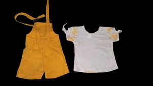 Cute Yellow Suspender Shorts Set