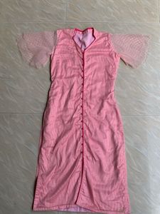 Elegant Pink Kurta with Sheer bell Sleeves