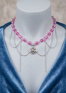 Chic Pink Beaded Necklace with Rose Pendant