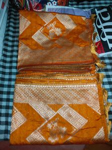 Vibrant Orange Brocade Dupatta with Tassels