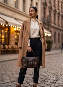 Women's Dark Brown Pleated Mini Satchel Handbag wi