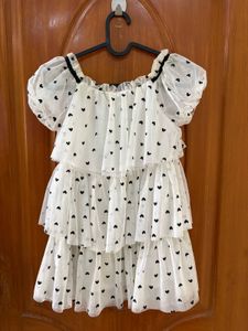 Tiered Heart Print Tulle Dress