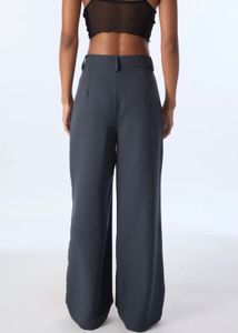 Charcoal Grey Wide-Leg Pleated Trousers