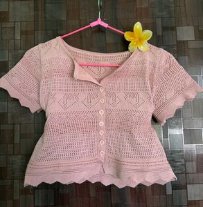 Pink Knitted Cardigan Top