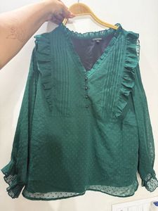 Chic Emerald Green Ruffle Top