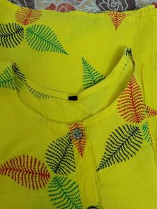 Vibrant Yellow Leaf Print Kurta