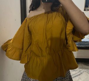 Mustard Yellow Off-Shoulder Ruffle Top