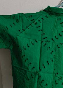 Green Casual  Funky Embroidered Top