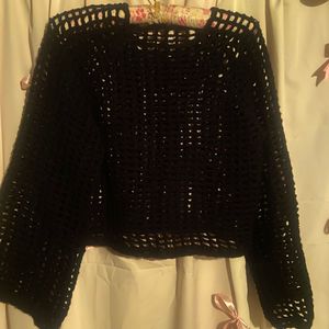 Chic Black Crochet Knit Sweater