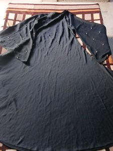 Elegant Black Abaya Gown with Pearl Embellishments