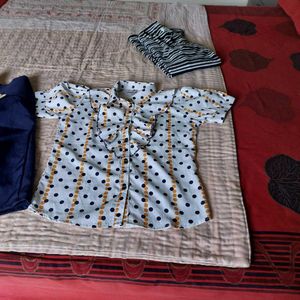 Cute Polka Dot Blouse and Navy Skirt Set