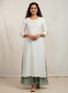 Elegant White & Green Kurta Set