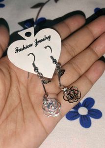 Silver Butterfly &amp; Rose Earrings