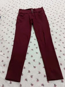 Maroon High-Waisted Skinny Pants