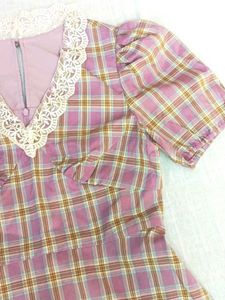 Pink Plaid Lace Trim Dress