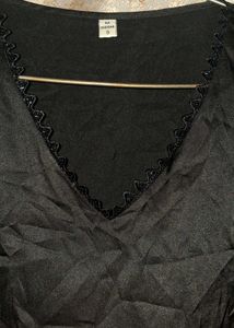 Sleeveless Black V-Neck satin Top