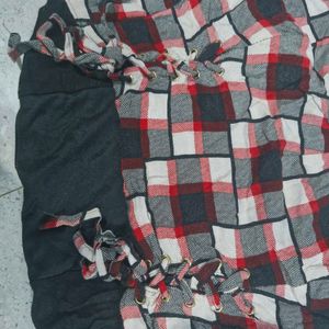 Red and black Plaid Lace-Up Crop Top