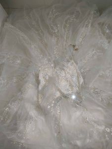 heavy flared White Anarkali Gown