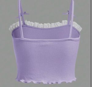 Lavender Ribbed Crop Top with Lace Trim