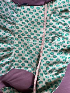 White &amp; Green Printed Ethnic Gown