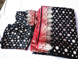 Elegant Black &amp; Red Banarasi Silk Saree