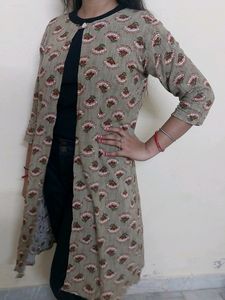 Printed  Long Shrug  Red Flowers
