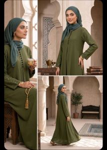 Elegant Olive Green Abaya Gown with stole and nose