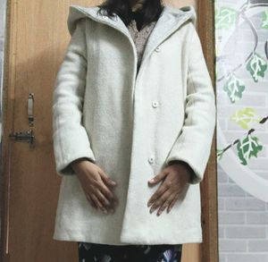 Elegant cream and grey Wool Blend Coat