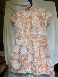 Designer Peach Embroidered Mini Dress