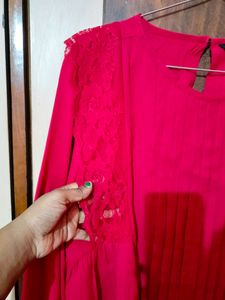 Pleated Detail Lace Inserted Top