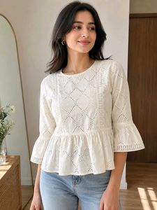 White Eyelet Peplum Top
