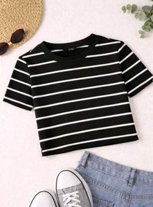Black &amp; White Striped Crop Top