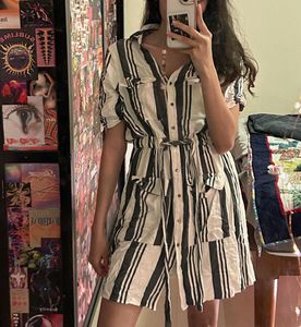 Striped Button-Up Cotton Dress