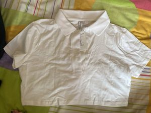 H&amp;m White Cropped Polo T-Shirt