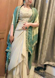 Elegant Beige Saree skirt with Embellished Blouse