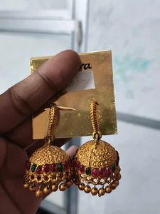 Elegant matt finish Jhumka Earrings with Red & Gre