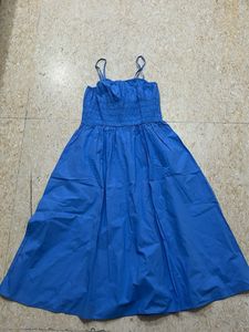 (XS) Midi Blue Smocked Sundress