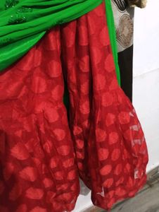 Elegant Green Kurta with Red Palazzo