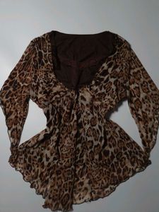 Y2K Leopard Print Flowy Blouse