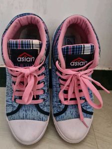 Asian Blue & Pink Plaid Canvas Sneakers