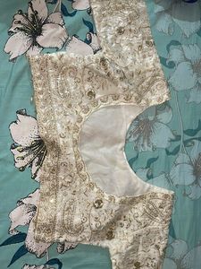 Embellished White Ethnic Blouse saree