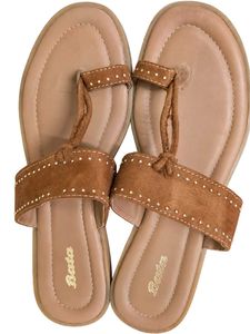 Bata Brown Studded Flat Sandals for Women