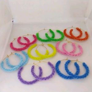 Colorful Fuzzy Hoop Earrings Set