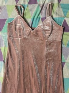 Pink Velvet Midi Dress with Slit