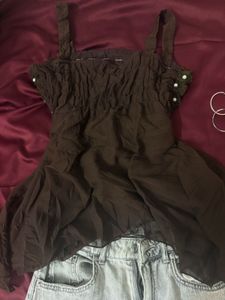 Brown Embellished Halter Top