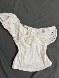 White One-Shoulder Ruffle Top
