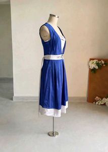 V-Neck Royal Blue Dress with White Belt