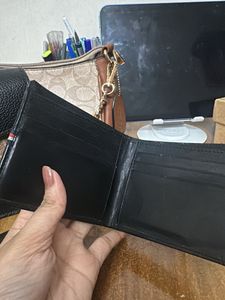Benetton Black Wallet with Striped Detail