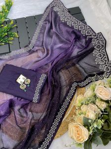 Stunning Ombre Purple Embellished Saree
