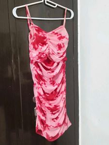 Pink &amp; Red Tie-Dye Ruched Mini Dress